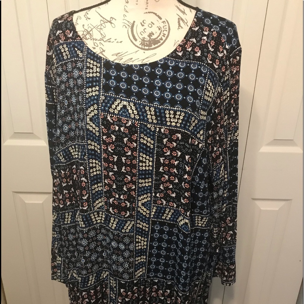 Loft midi shift dress floral patchwork size 24